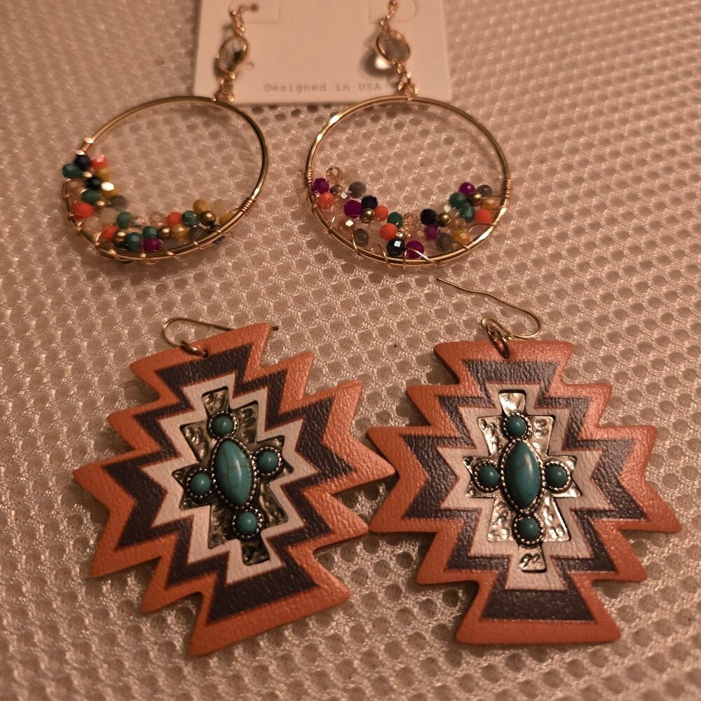 2 cute pairs of multi-color bead earrings.